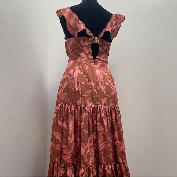 Significant Other- Copper Brown Floral Printed Cut Out Maxi Sollar Dress Size 4 - Picture 9 of 12